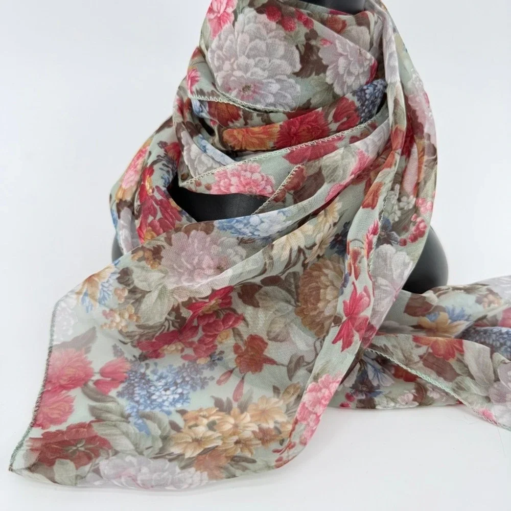 Gitano Scarf Floral Print Sheer Chiffon Lightweight Whimsical‎ Delicate USA Made